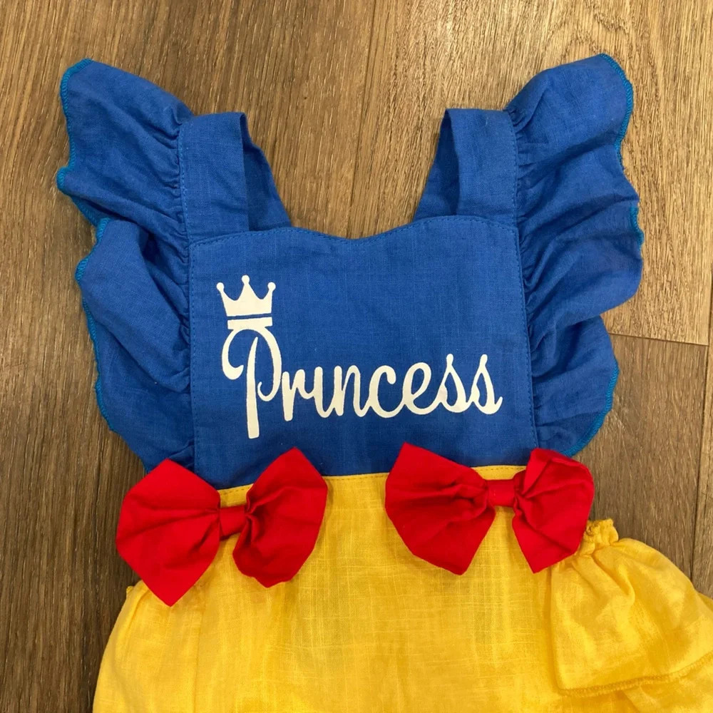 Disney Princess Romper Snow White Ruffle Bow Costume Outfit 3-6m
